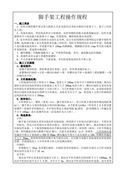 脚手架工程操作规程