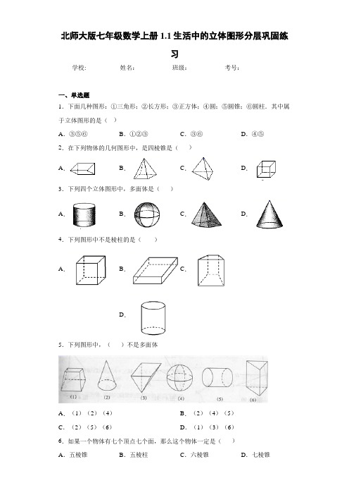 北师大版七年级数学上册1.1生活中的立体图形分层巩固练习