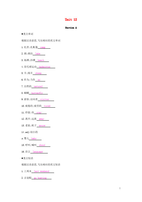 七年级英语下册 Unit12 What did you do last weekend知识清单课时作业人教新目标版(1)