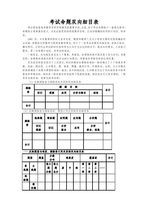 考试命题双向细目表