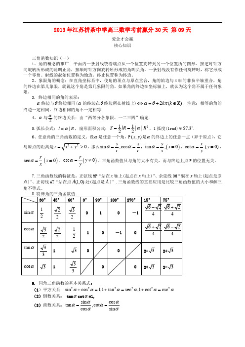 江苏省栟茶中学高三数学考前赢分30天 第09天