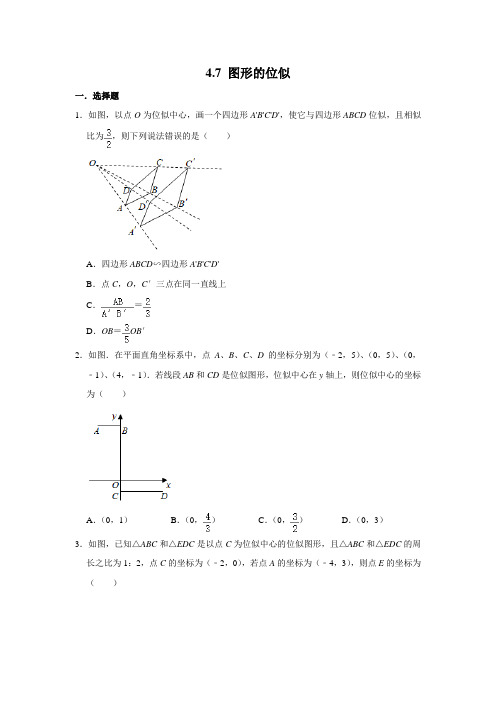 浙教版九年级数学上学期 4.7 图形的位似 同步练习