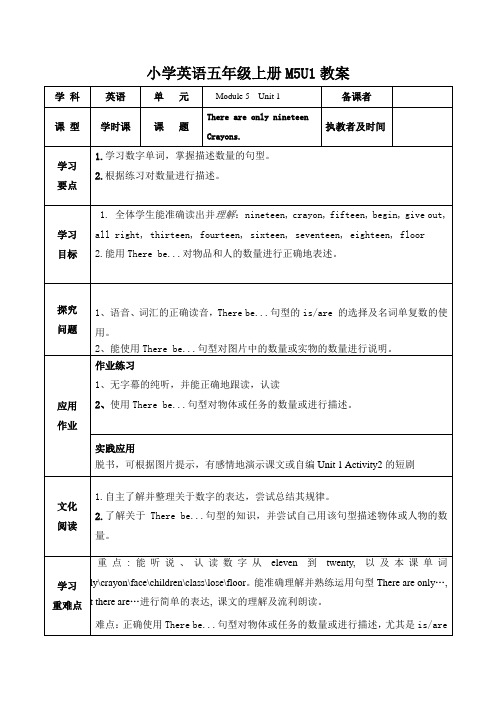 小学英语五年级上册M5U1教案