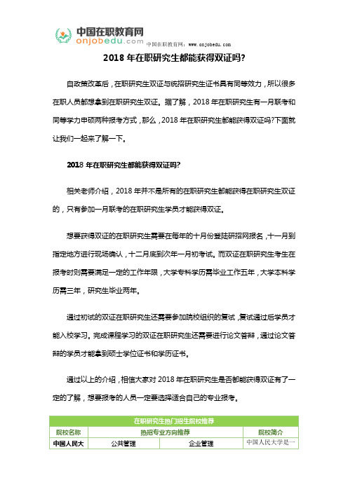 2018年在职研究生都能获得双证吗？