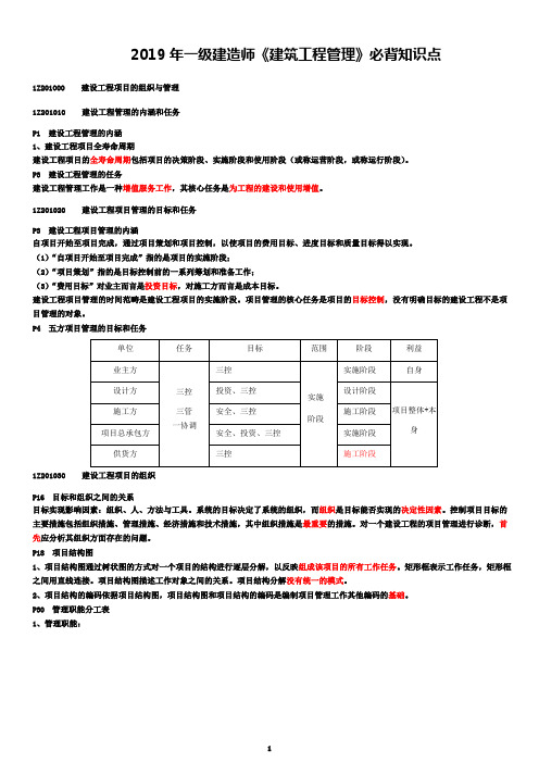 2019年一级建造师《管理》考前必背知识点(推荐)