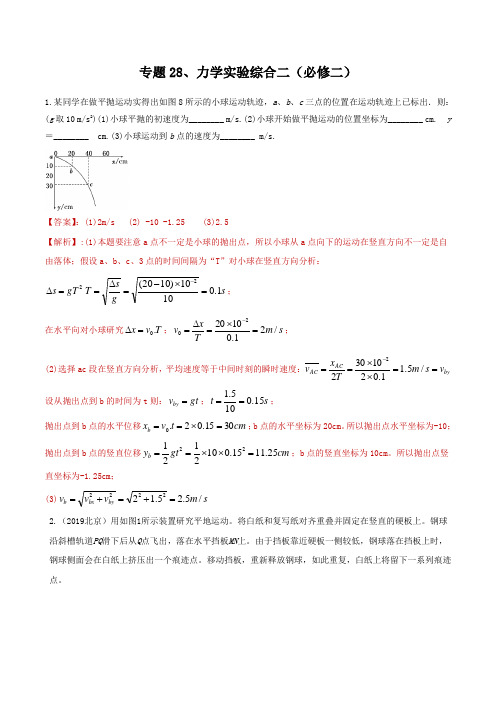2020年高考物理二轮专项训练卷 专题28 力学实验综合二(必修二)(含解析)