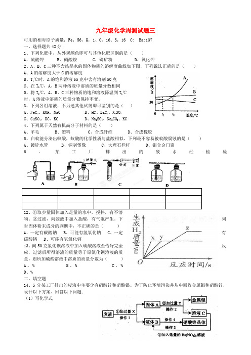 广西壮族自治区贵港市贵城四中九年级化学周测模拟押题三新人教版