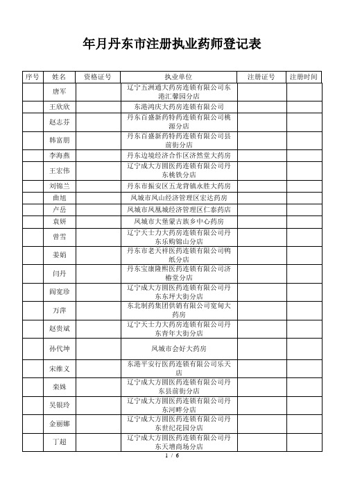 2019年13月丹东市注册执业药师登记表