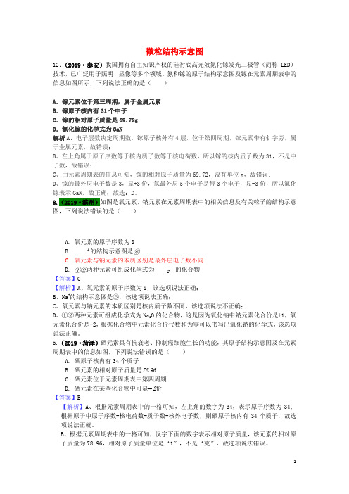 山东省2019年中考化学试题汇编微粒结构示意图含解析