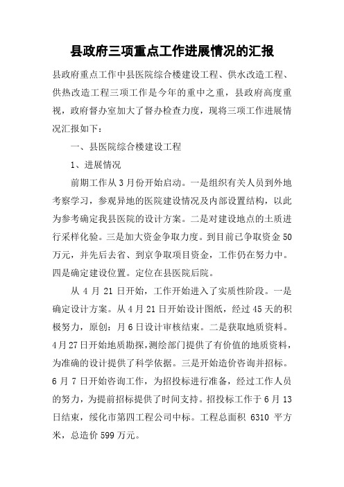 县政府三项重点工作进展情况的汇报