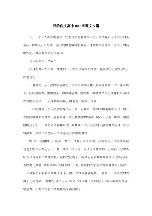 云的作文高中800字范文5篇