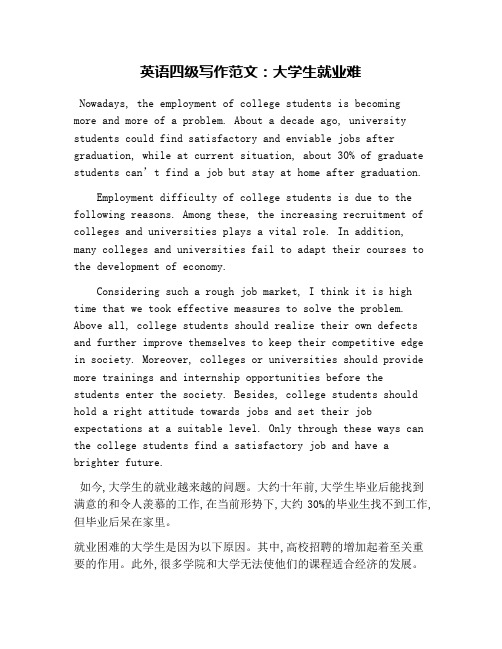 英语四级写作范文：大学生就业难