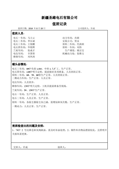 8月28日值班记录