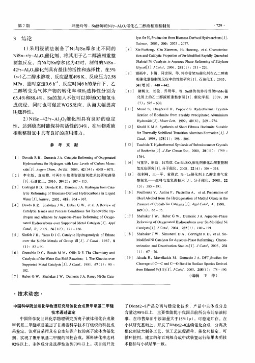 中国科学院兰州化学物理研究所催化合成聚甲氧基二甲醚技术通过鉴定