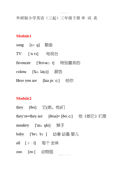 三年级英语下册单词表(带音标)