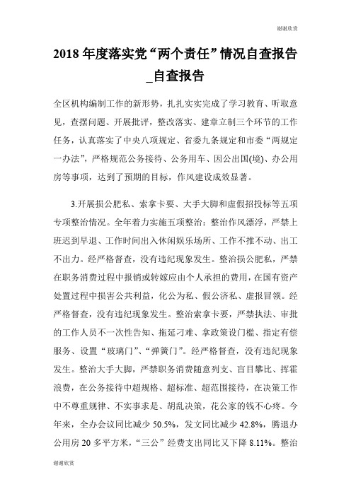 20XX年度落实党“两个责任”情况自查报告自查报告.doc