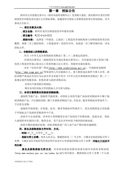 财政投资评审服务采购招标文件预公示招投标书范本