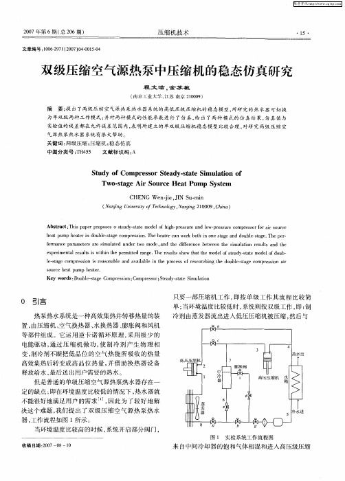 双级压缩空气源热泵中压缩机的稳态仿真研究