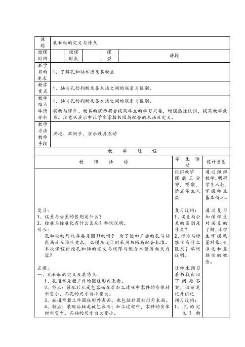 孔和轴的定义与特点