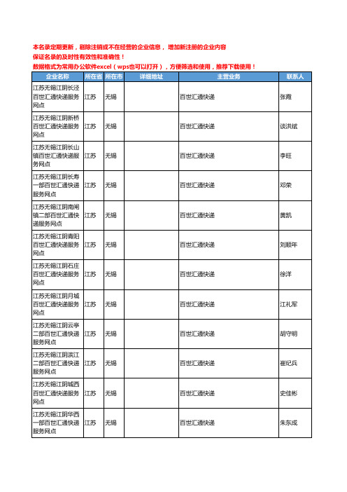 2020新版江苏省无锡百世汇通快递工商企业公司名录名单黄页联系方式大全85家