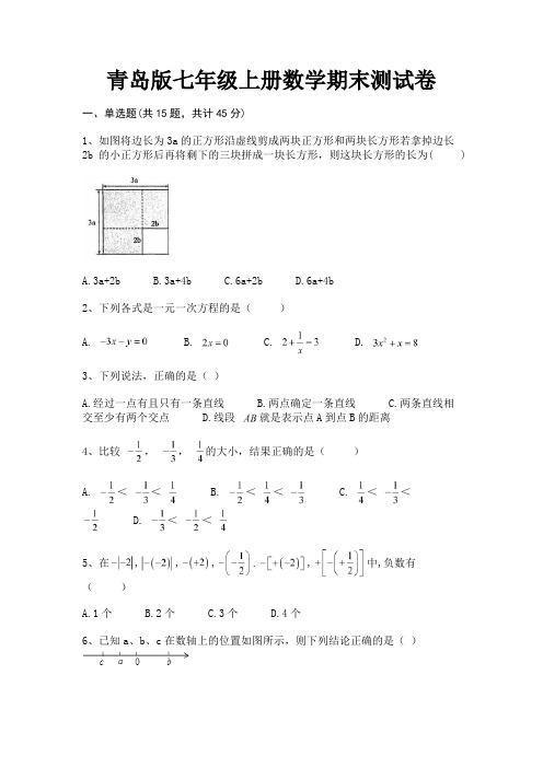 青岛版七年级上册数学期末测试卷(附答案)