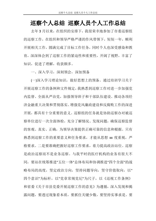 巡察个人总结 巡察人员个人工作总结