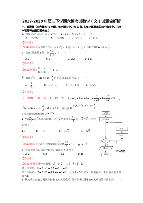 2019-2020年高三下学期六模考试数学(文)试题含解析