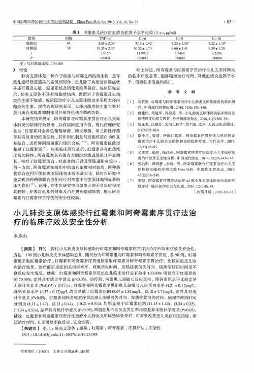 小儿肺炎支原体感染行红霉素和阿奇霉素序贯疗法治疗的临床疗效及