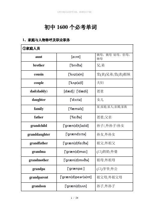 初中1600个必背单词带英标