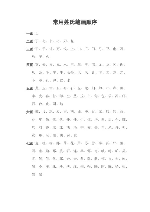 常用姓氏笔画顺序