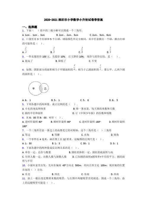 2020-2021深圳市小学数学小升初试卷带答案