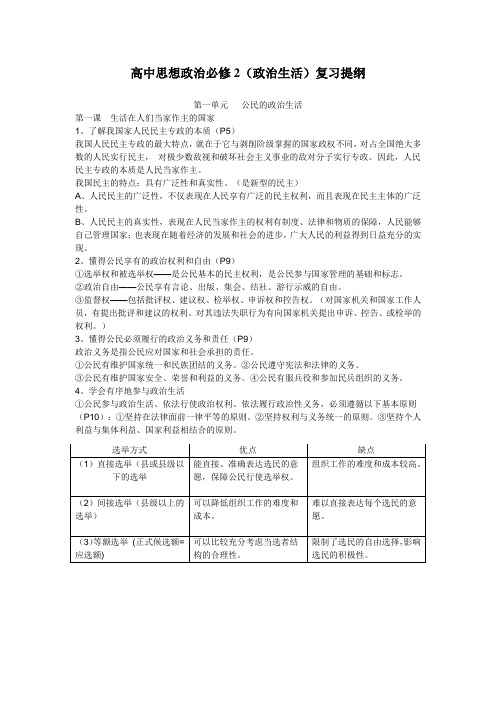 高中思想政治必修2(政治生活)复习提纲