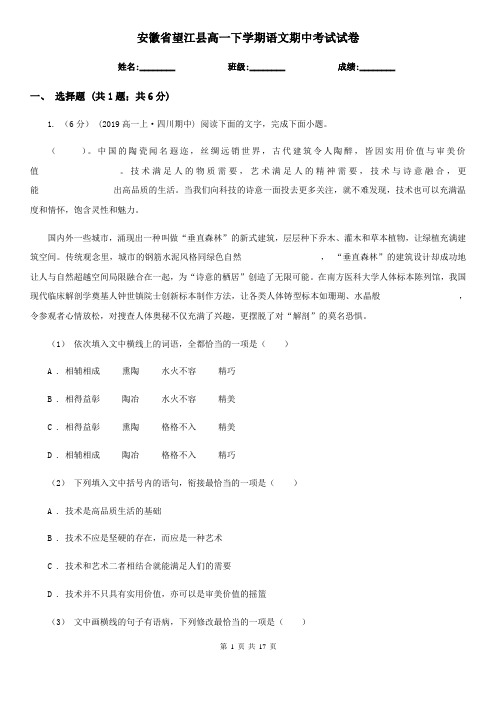 安徽省望江县高一下学期语文期中考试试卷