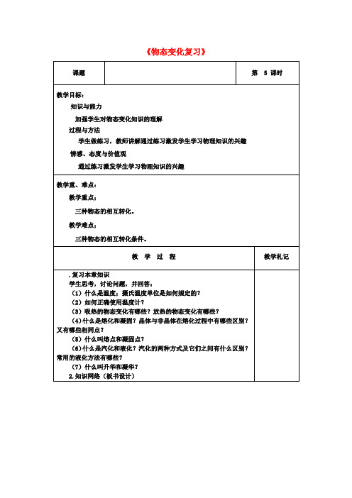 八年级物理上册《物态变化复习》教案 新人教版