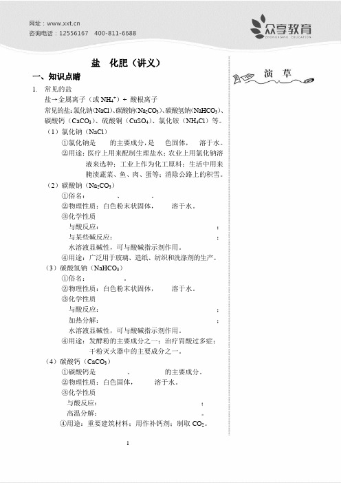 盐 化肥(讲义及答案)