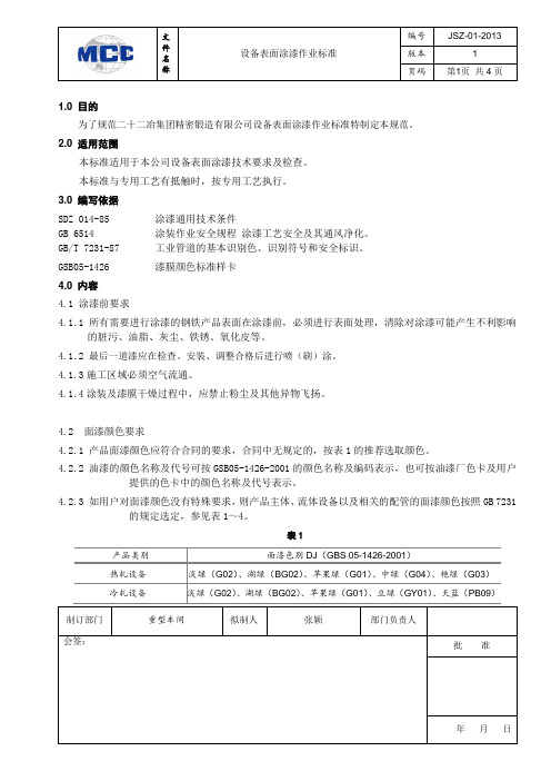 设备表面涂漆作业标准