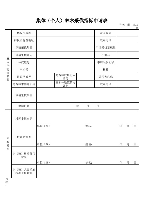 集体(个人)林木采伐指标申请表