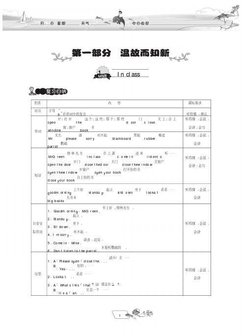 【高效课堂】译林版英语三升四年级快乐暑假_Part1温故知新_Unit1(有答案)