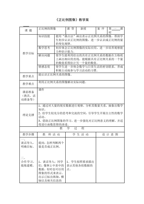 小数六下《正比例图像》教案+反思+实录