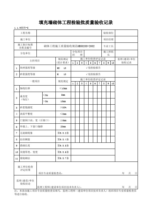 1-1-9砌体-5_填充墙砌体工程检验批质量验收记录
