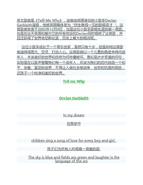 英文歌曲推荐：世界一片狼藉,请你告诉我为什么？《Tell Me Why》