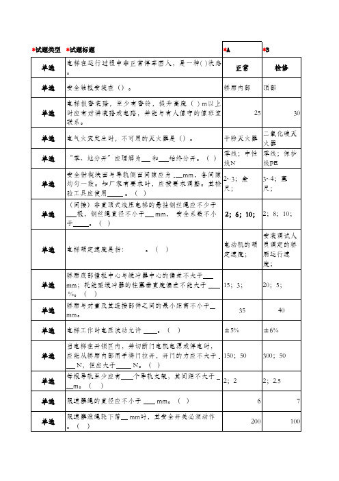 电梯司机取证--单选题答辩