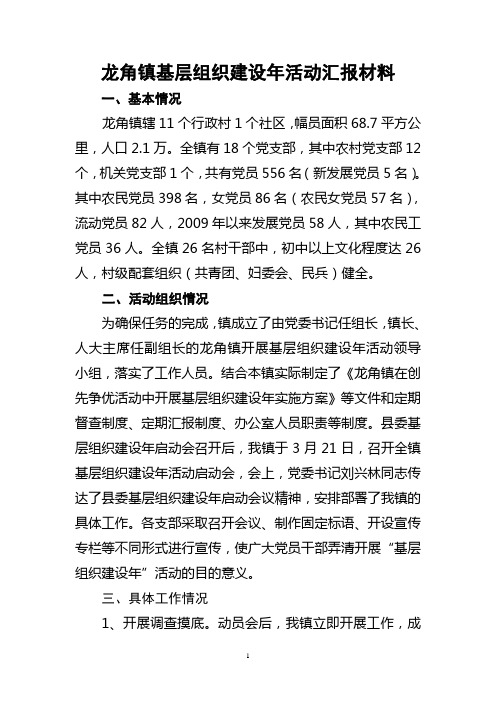 龙角镇基层组织建设工作汇报材料