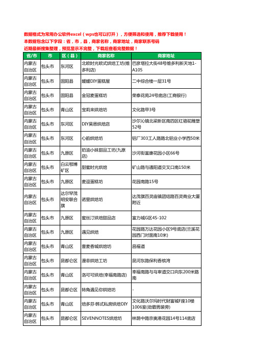 2020新版内蒙古自治区包头市烘培坊工商企业公司商家名录名单黄页联系电话号码地址大全59家