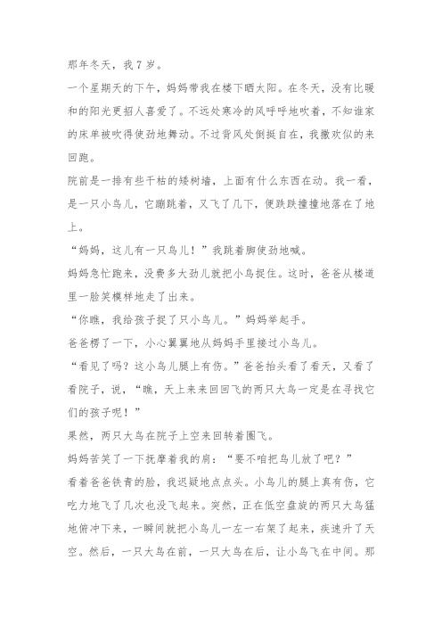 小学语文阅读题及答案——那年冬天,我7岁。