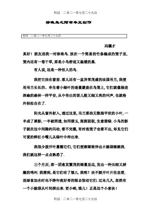 珍珠鸟原文及译文 冯骥才