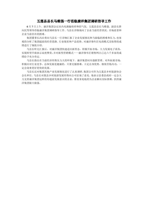 五莲县县长马维强一行莅临康洋集团调研指导工作