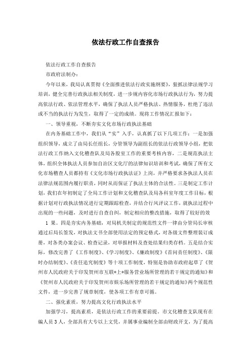 依法行政工作自查报告
