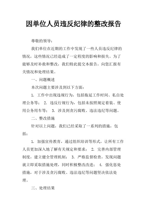 因单位人员违反纪律的整改报告