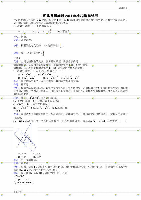 湖北恩施中考数学试题解析版.doc